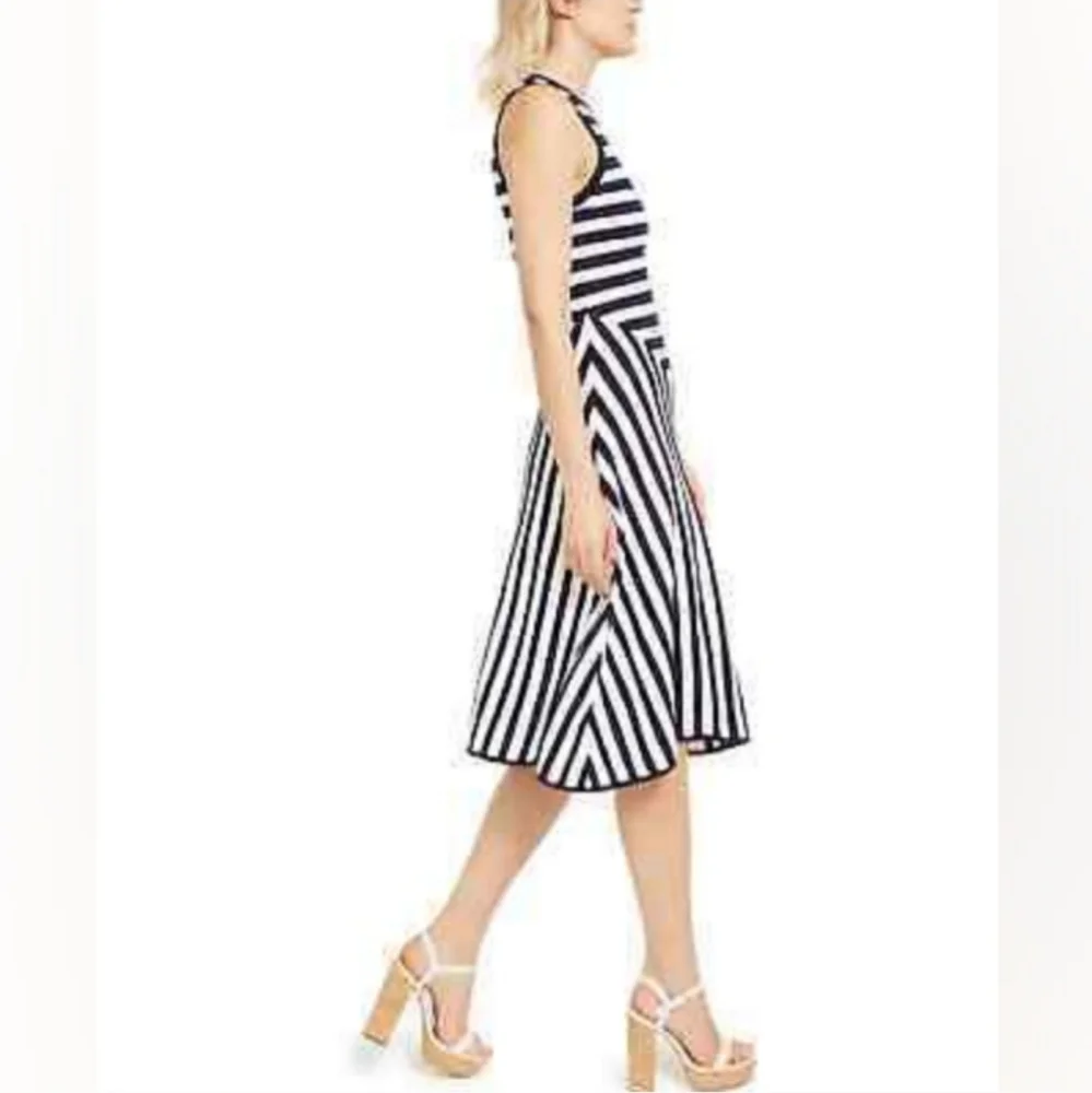 MICHAEL KORS Asymmetrical Stripe Panel Stretch Ribbed Sleeveless Dress NWT - Picture 8 of 13